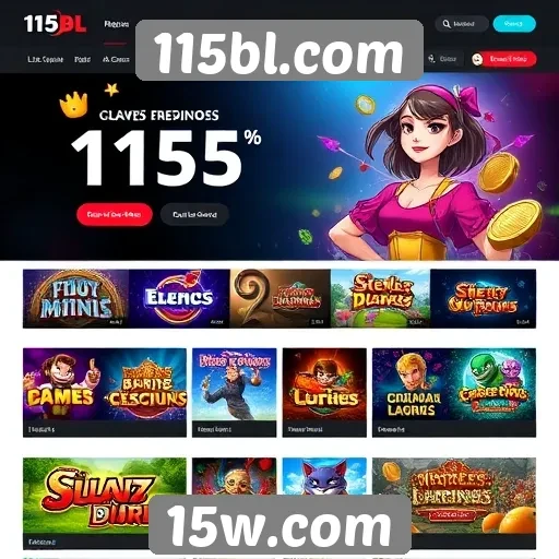 Navegação e layout do site de jogos 115bl.com